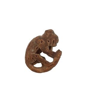 Vintage Hand Carved Nut Wood Charm Pendant Monkey Folk Art Artisan